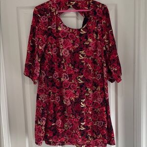 Floral Women's Dress - Red and Black